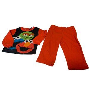 Sesame Street Elmo 2 piece pajamas Infant Baby Sz 18 months Vintage red Green Bl